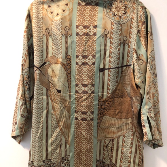 Citron 100% Silk Bird Floral Button Front size XL - Picture 2 of 4